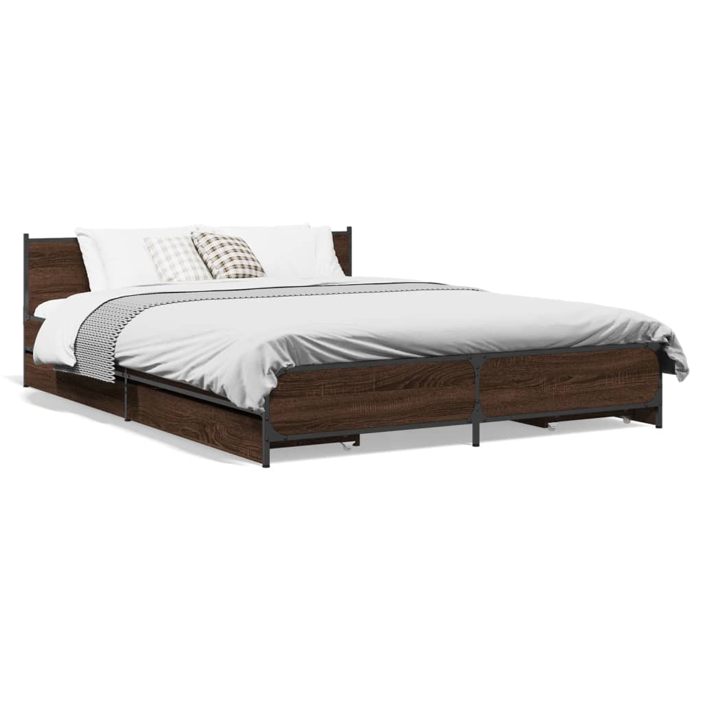 vidaXL Cama con cajones madera de ingeniería marrón roble 120x190 cm