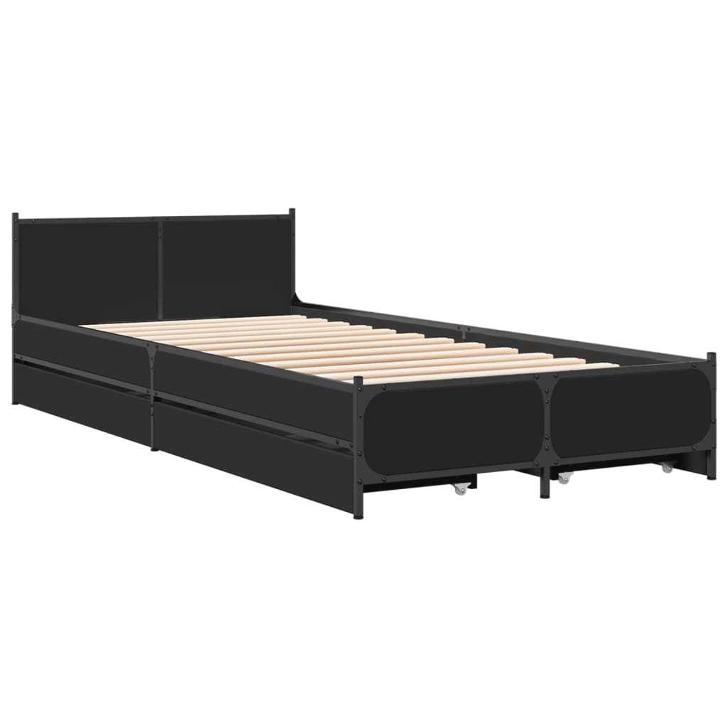 vidaXL Cama con cajones madera de ingeniería negra 90x200 cm