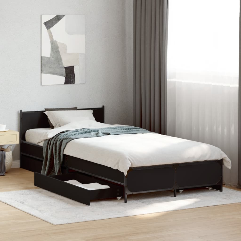 vidaXL Cama con cajones madera de ingeniería negra 90x200 cm