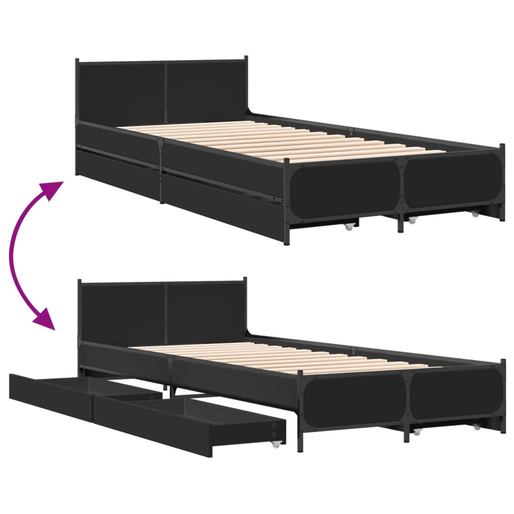 vidaXL Cama con cajones madera de ingeniería negra 90x200 cm