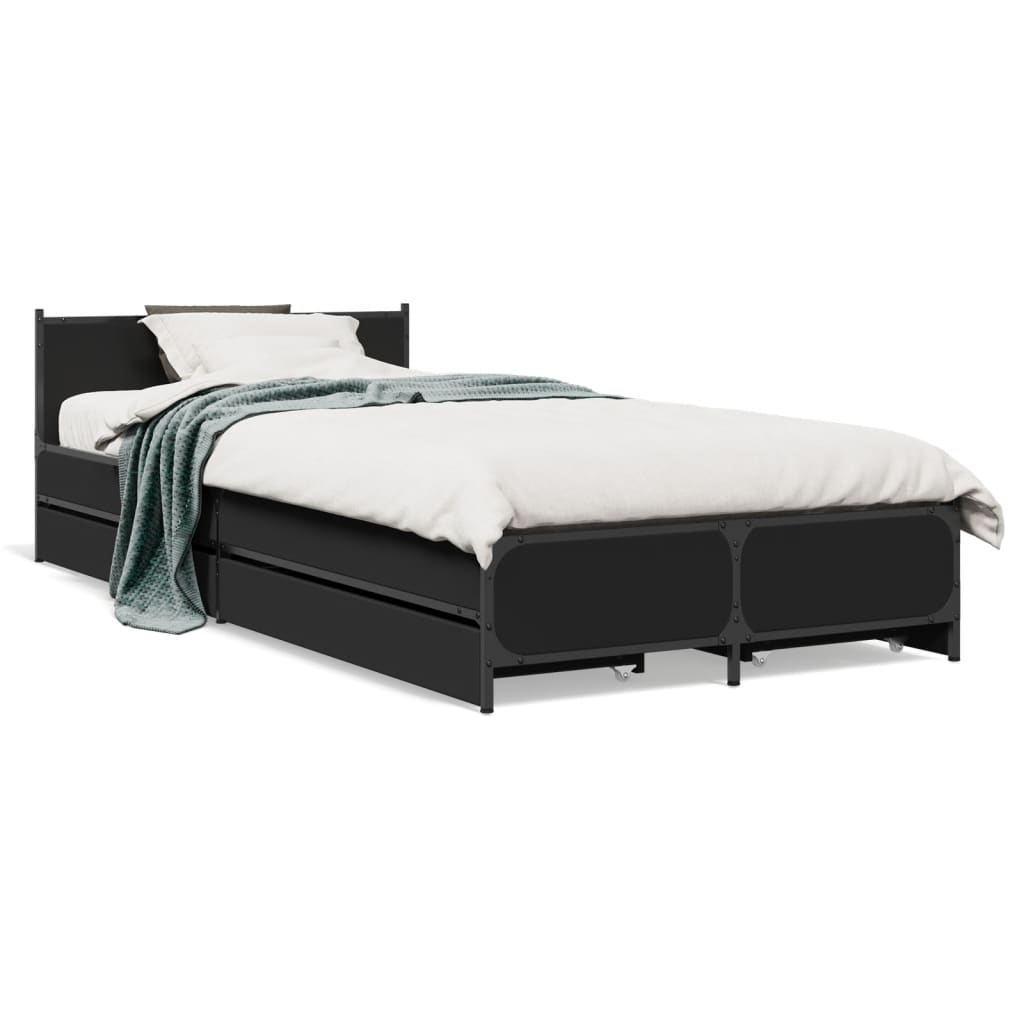 vidaXL Cama con cajones madera de ingeniería negra 90x200 cm