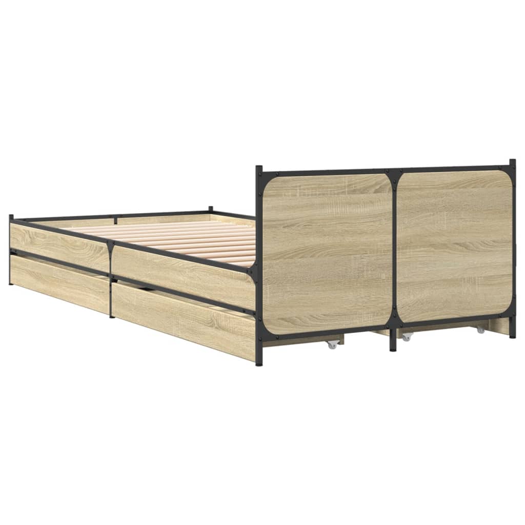 vidaXL Cama con cajones madera ingeniería roble Sonoma 90x200 cm