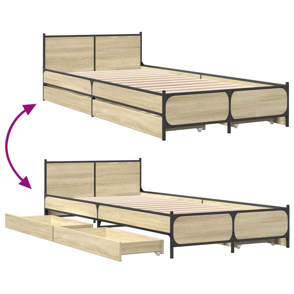 vidaXL Cama con cajones madera ingeniería roble Sonoma 90x200 cm