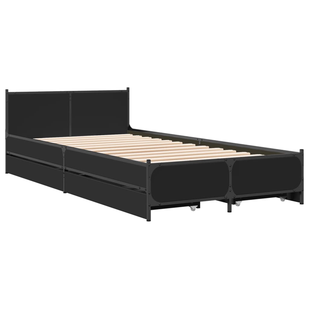 vidaXL Cama con cajones madera de ingeniería negra 75x190 cm