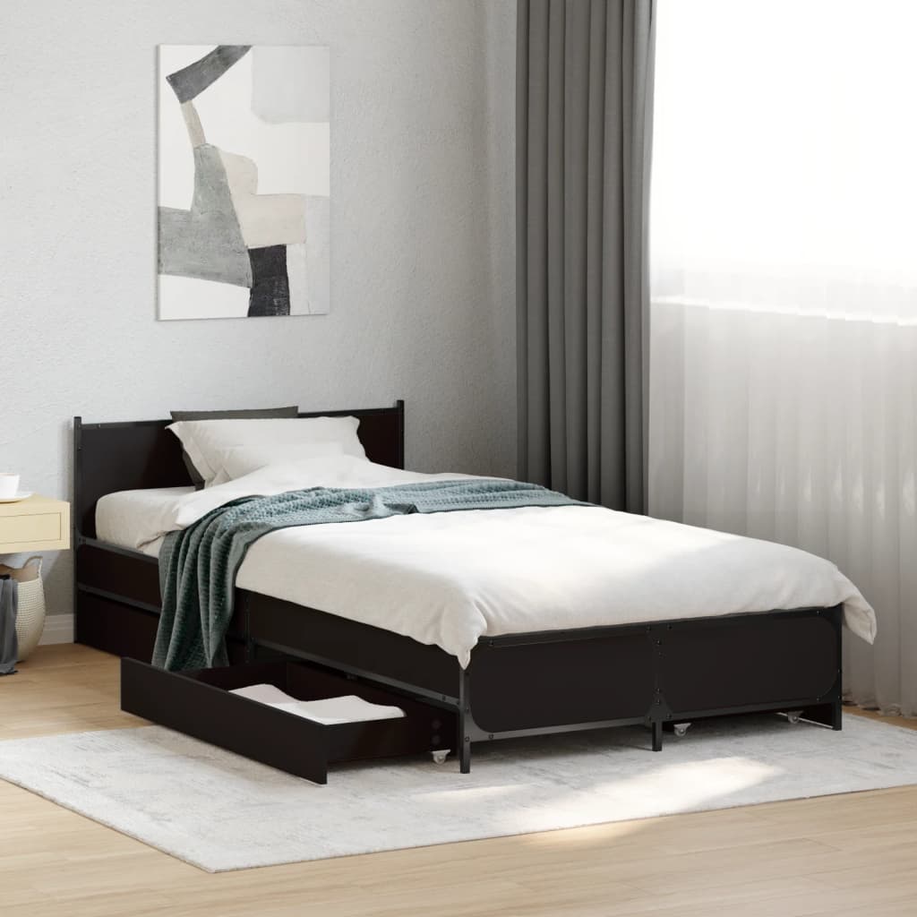 vidaXL Cama con cajones madera de ingeniería negra 75x190 cm