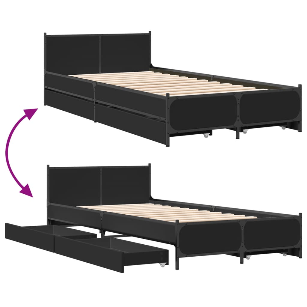 vidaXL Cama con cajones madera de ingeniería negra 75x190 cm