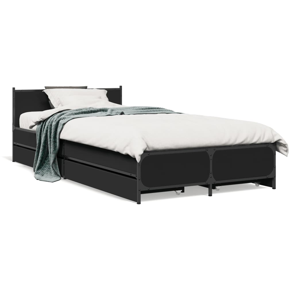 vidaXL Cama con cajones madera de ingeniería negra 75x190 cm