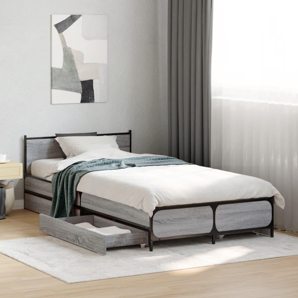 vidaXL Cama con cajones madera de ingeniería gris Sonoma 75x190 cm