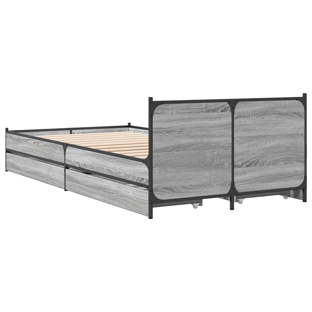 vidaXL Cama con cajones madera de ingeniería gris Sonoma 75x190 cm