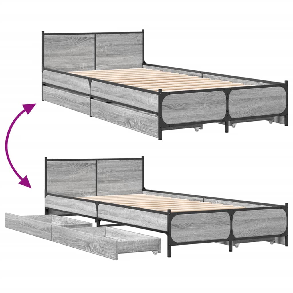 vidaXL Cama con cajones madera de ingeniería gris Sonoma 75x190 cm