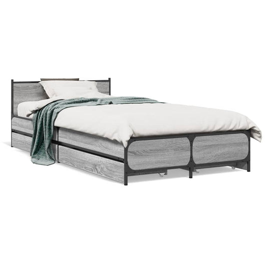 vidaXL Cama con cajones madera de ingeniería gris Sonoma 75x190 cm