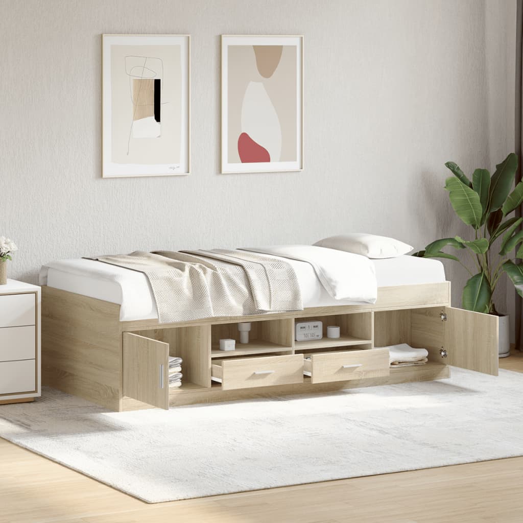 vidaXL Sofá cama con cajones sin colchón roble Sonoma 75x190 cm