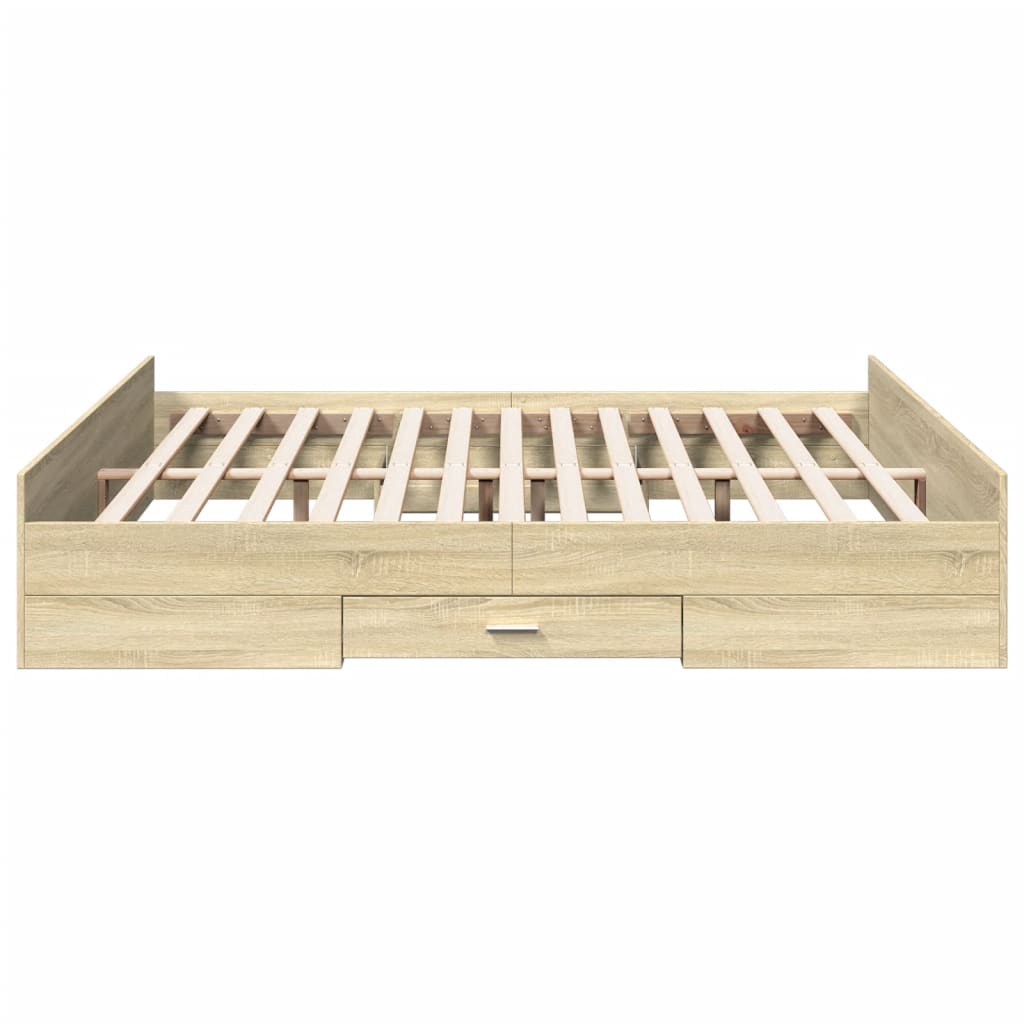 vidaXL Cama con cajones madera ingeniería roble Sonoma 200x200 cm