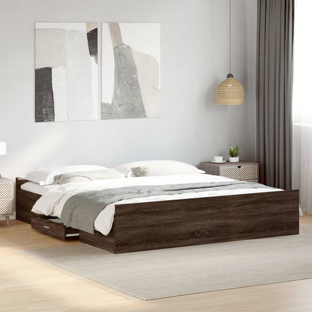 vidaXL Cama con cajones madera ingeniería marrón roble 200x200 cm