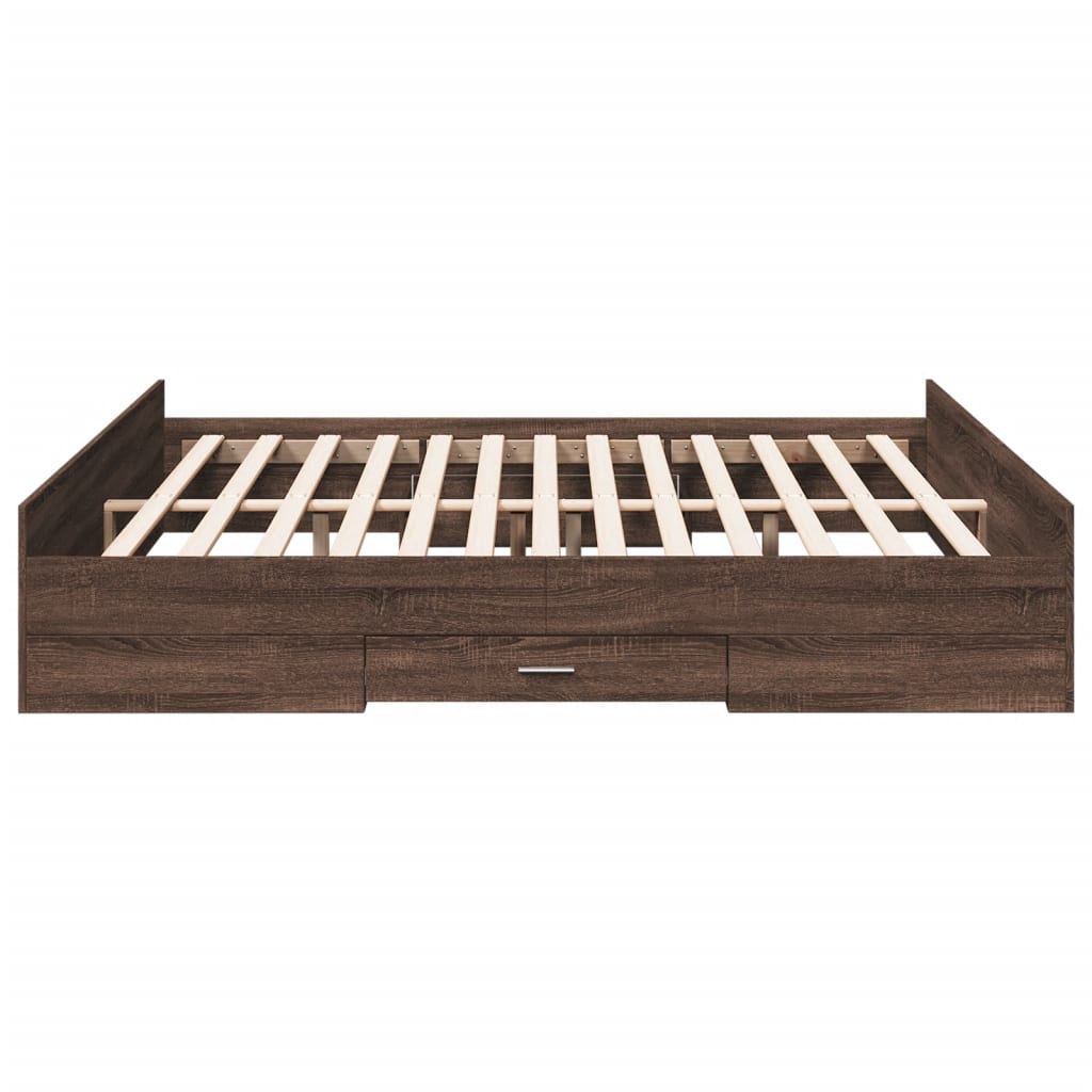 vidaXL Cama con cajones madera ingeniería marrón roble 200x200 cm