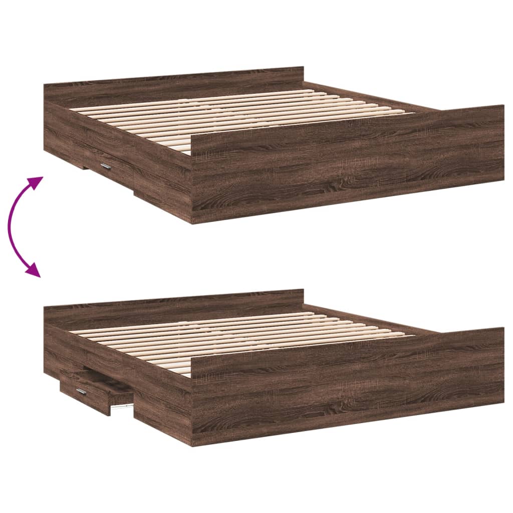 vidaXL Cama con cajones madera ingeniería marrón roble 200x200 cm