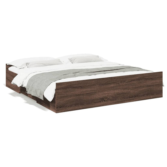 vidaXL Cama con cajones madera ingeniería marrón roble 200x200 cm