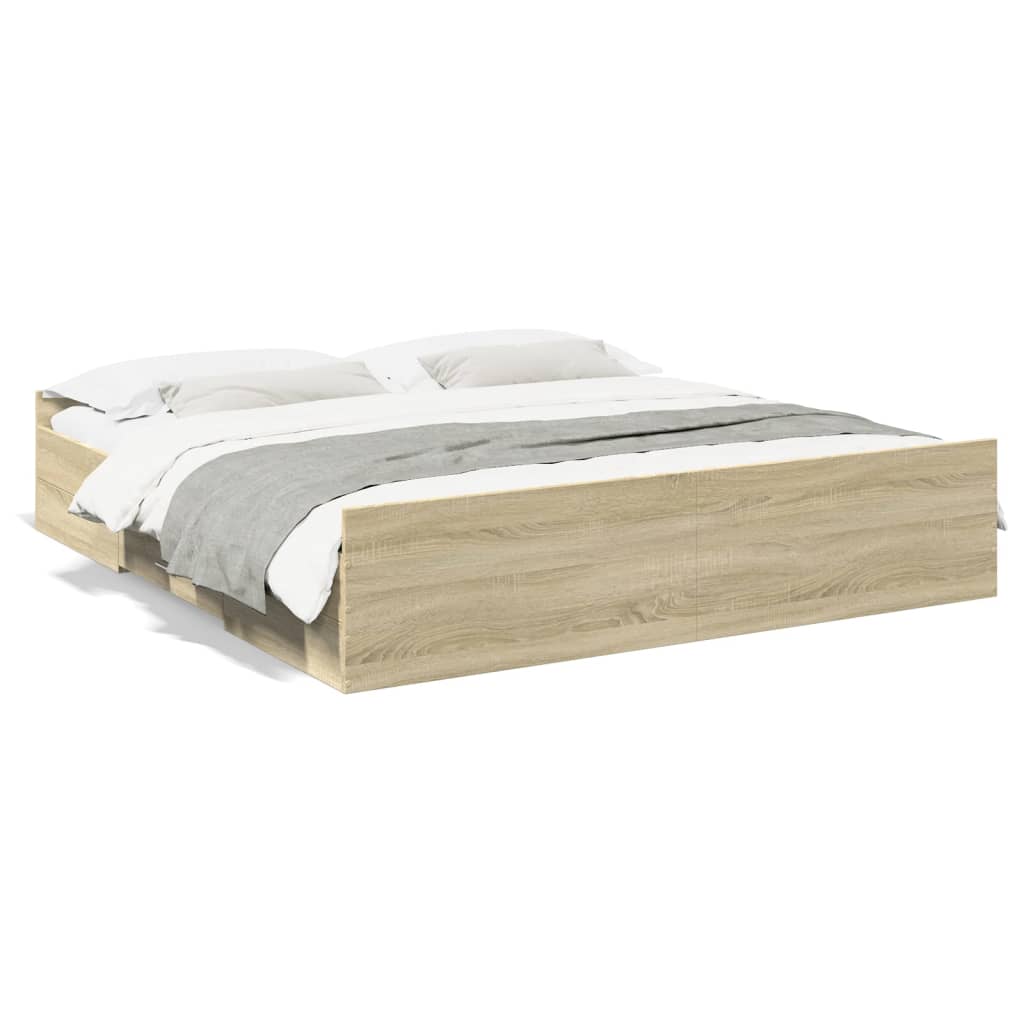 vidaXL Cama con cajones madera ingeniería roble Sonoma 180x200 cm