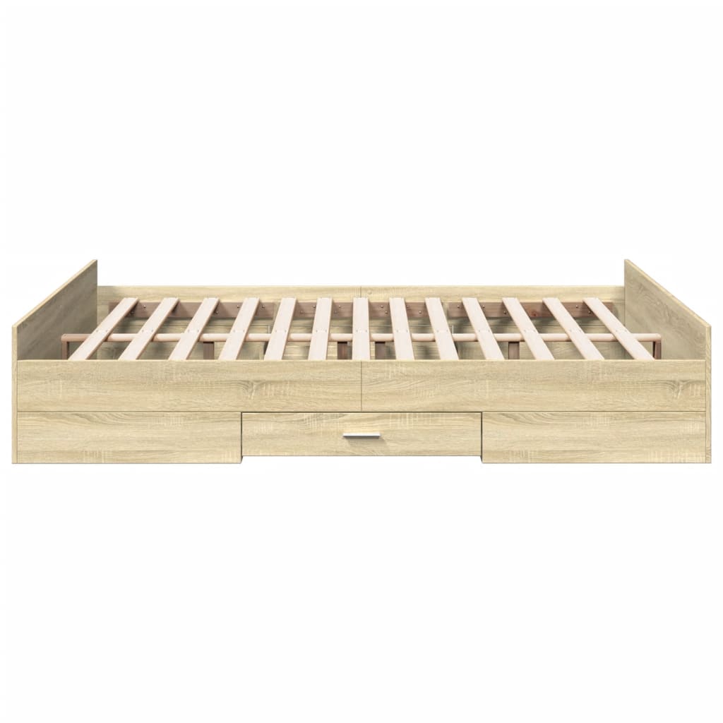 vidaXL Cama con cajones madera ingeniería roble Sonoma 160x200 cm