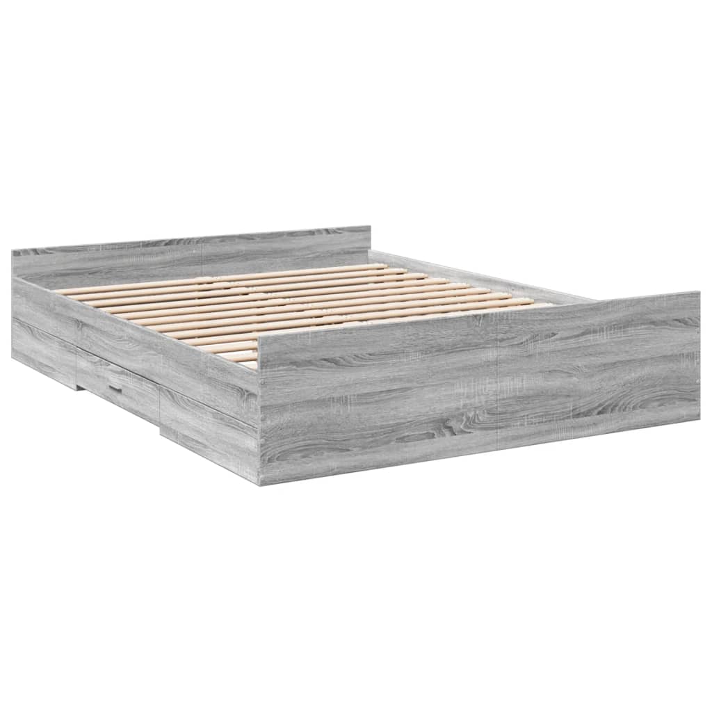 vidaXL Cama con cajones madera ingeniería gris Sonoma 160x200 cm