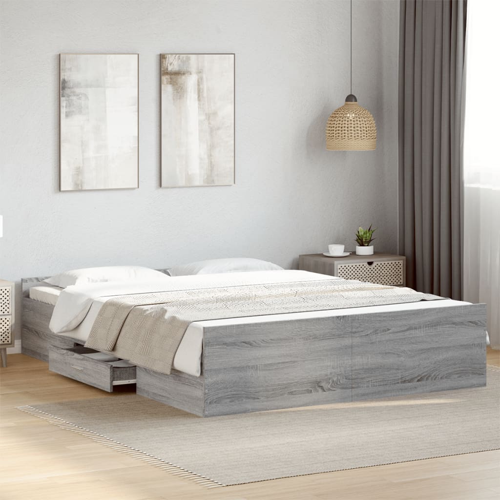 vidaXL Cama con cajones madera ingeniería gris Sonoma 160x200 cm