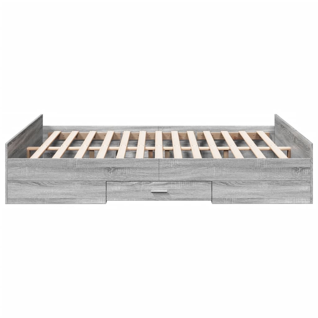 vidaXL Cama con cajones madera ingeniería gris Sonoma 160x200 cm