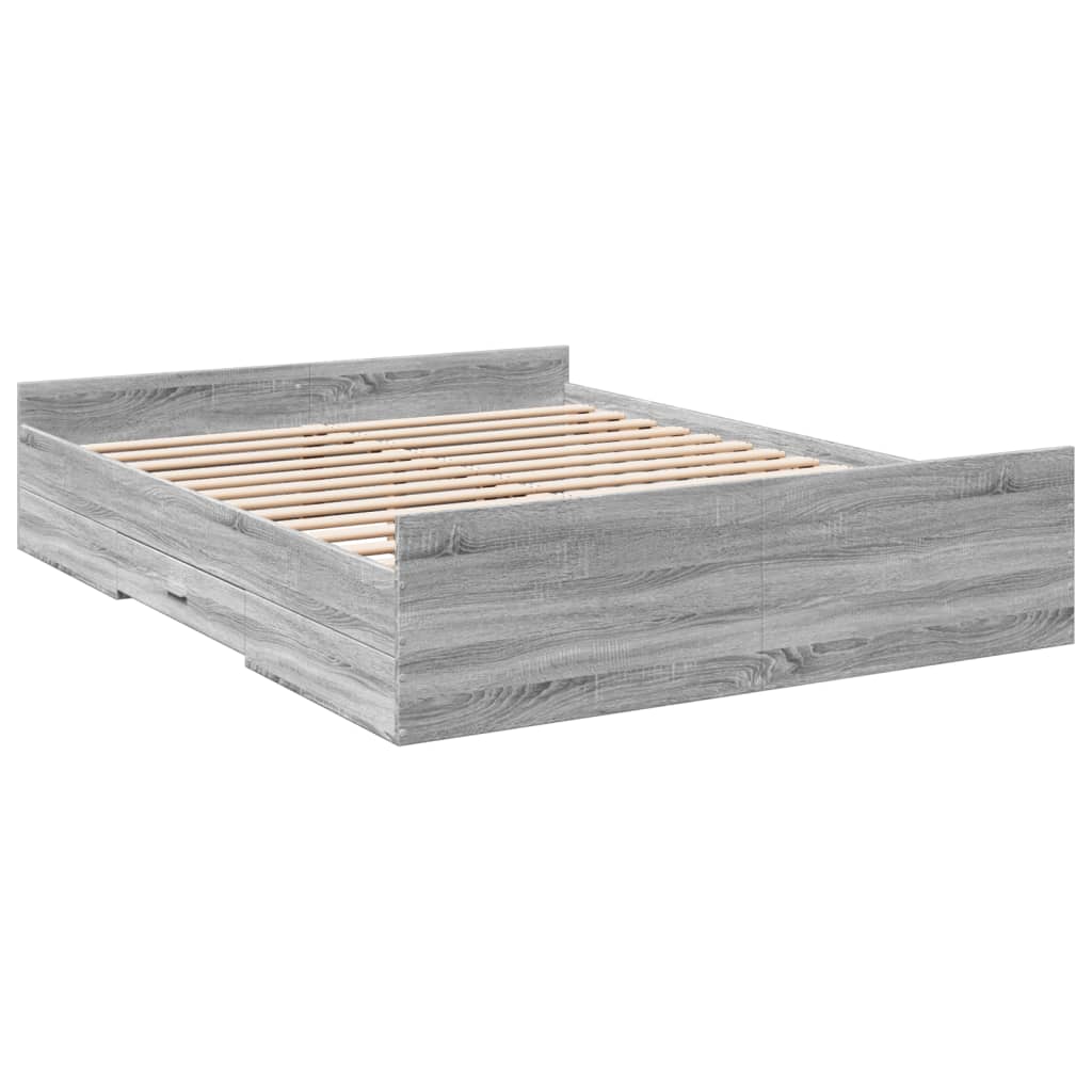 vidaXL Cama con cajones madera ingeniería gris Sonoma 160x200 cm