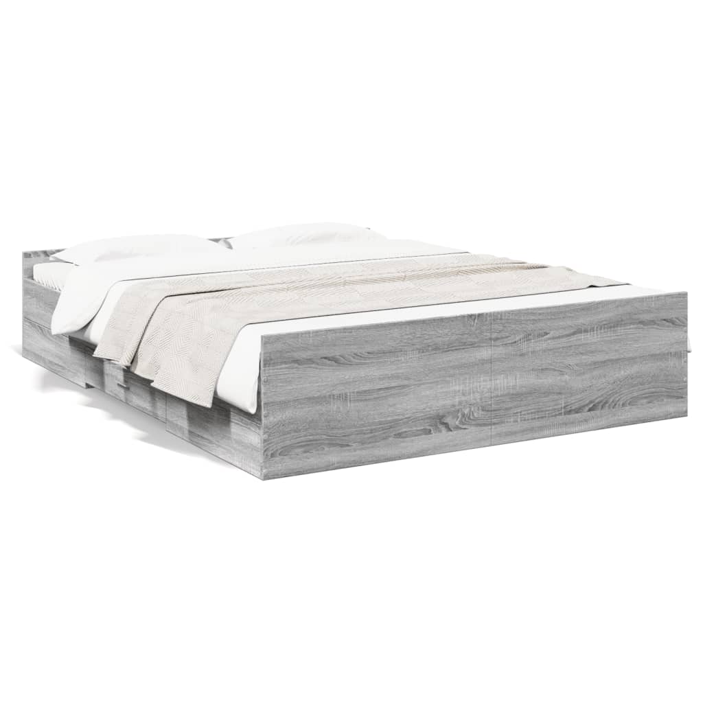 vidaXL Cama con cajones madera ingeniería gris Sonoma 160x200 cm