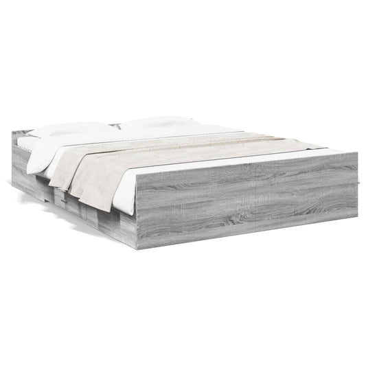 vidaXL Cama con cajones madera ingeniería gris Sonoma 160x200 cm