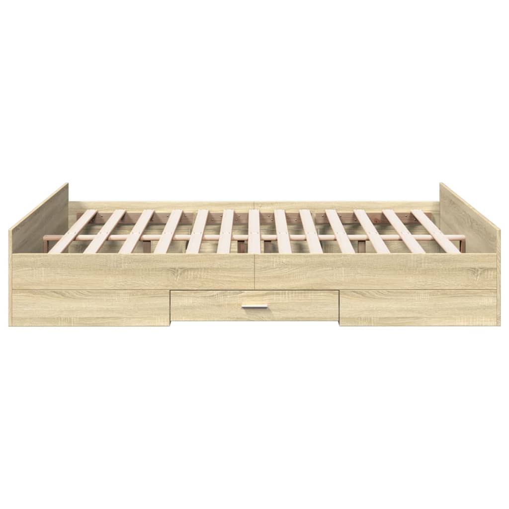 vidaXL Cama con cajones madera ingeniería roble Sonoma 150x200 cm