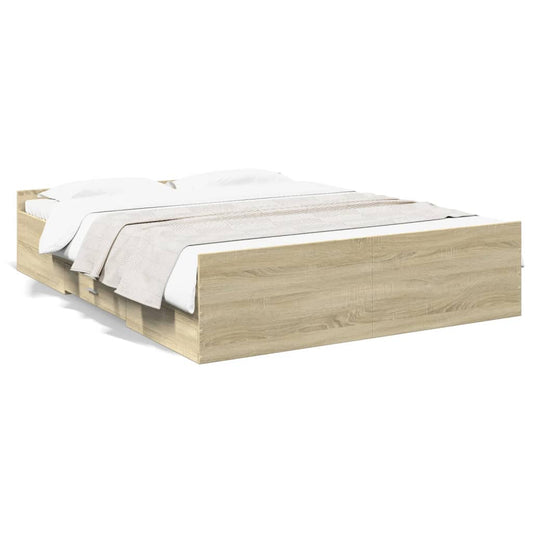 vidaXL Cama con cajones madera ingeniería roble Sonoma 150x200 cm