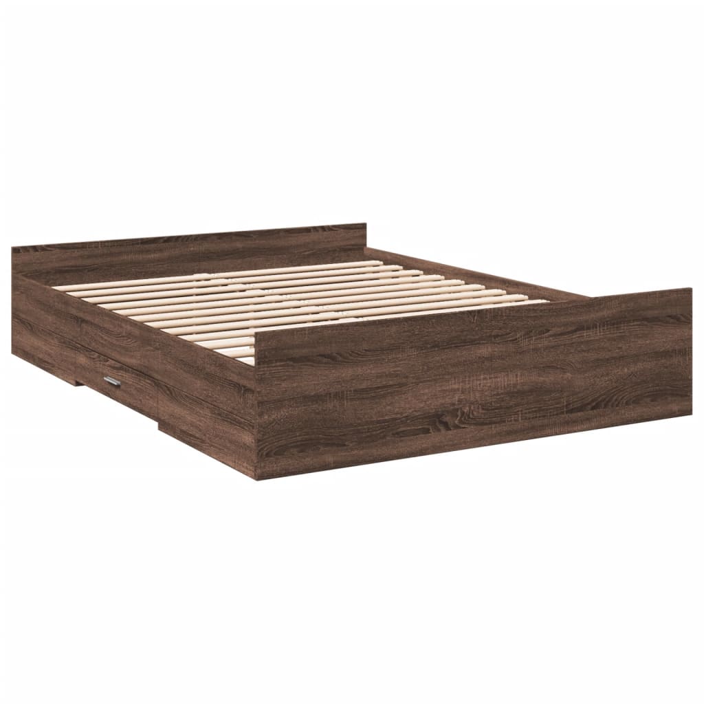 vidaXL Cama con cajones madera de ingeniería marrón roble 150x200 cm