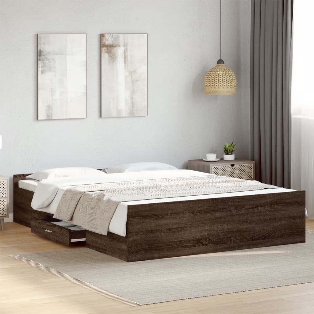 vidaXL Cama con cajones madera de ingeniería marrón roble 150x200 cm