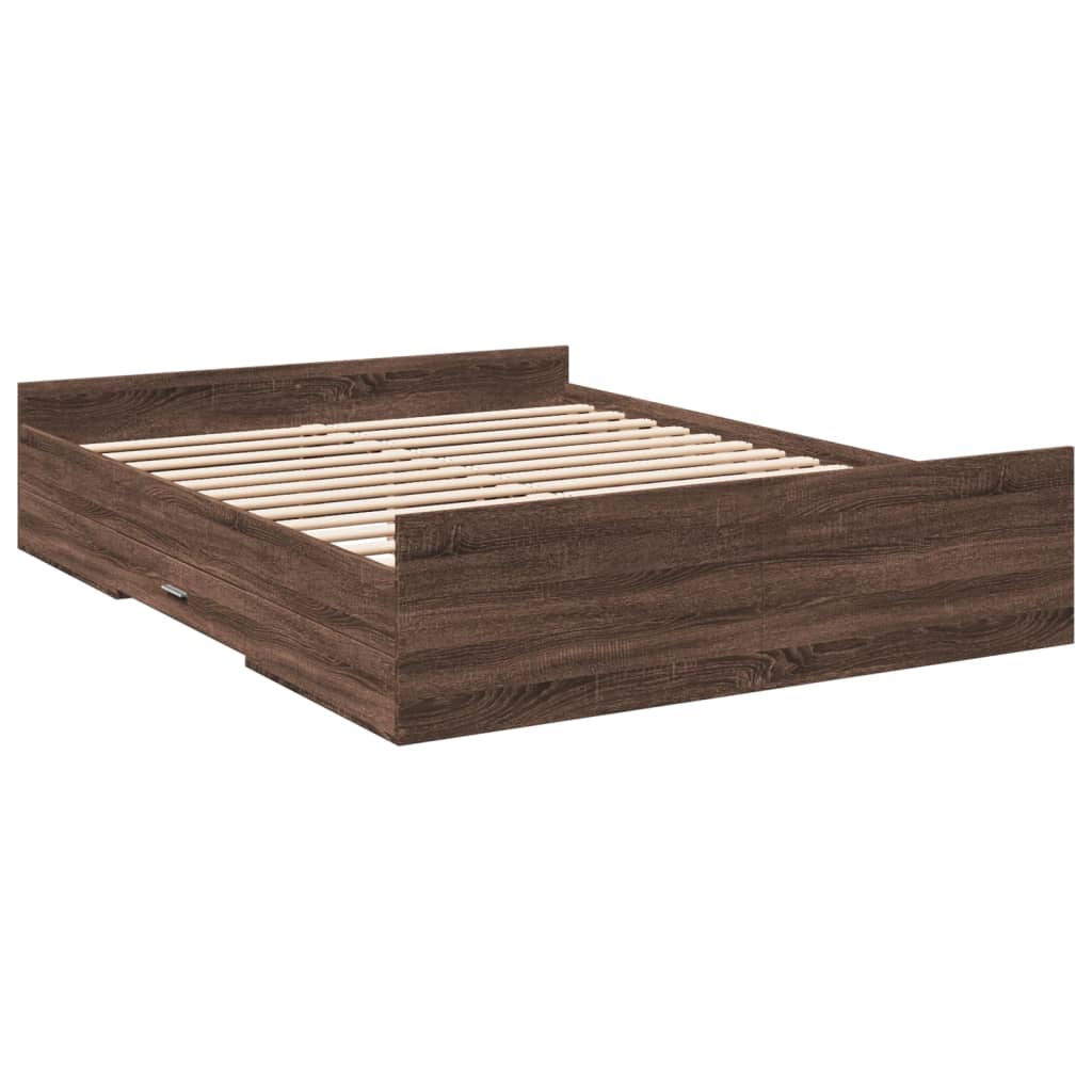 vidaXL Cama con cajones madera de ingeniería marrón roble 150x200 cm