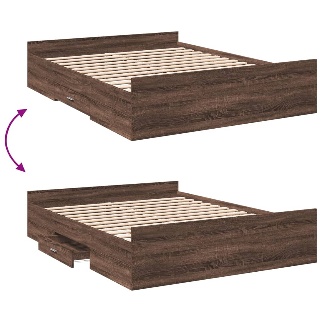 vidaXL Cama con cajones madera de ingeniería marrón roble 150x200 cm