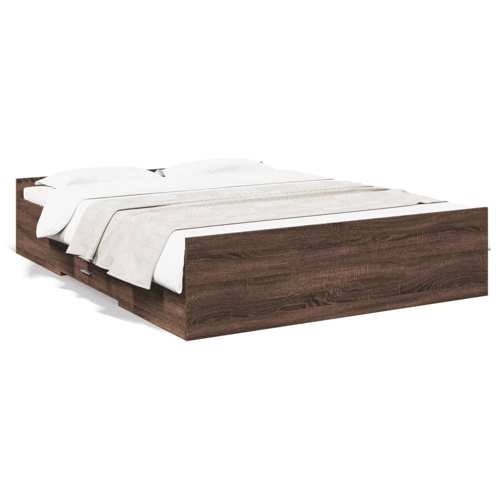 vidaXL Cama con cajones madera de ingeniería marrón roble 150x200 cm