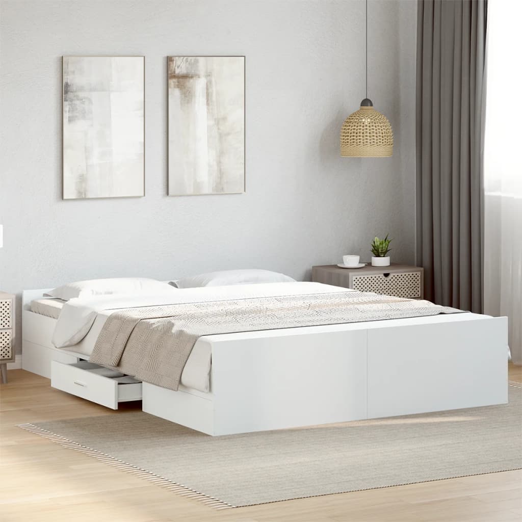 vidaXL Cama con cajones madera de ingeniería blanco 140x200 cm