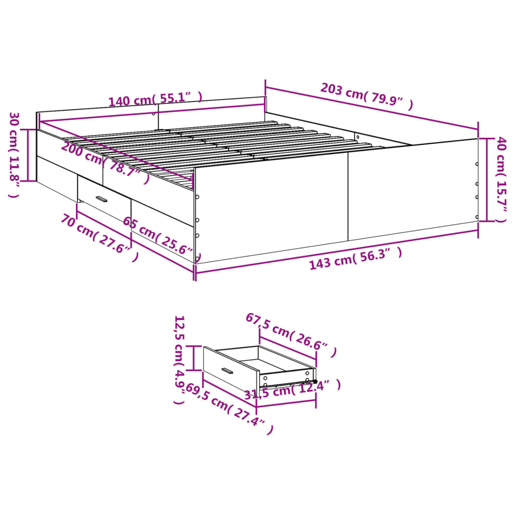 vidaXL Cama con cajones madera de ingeniería blanco 140x200 cm