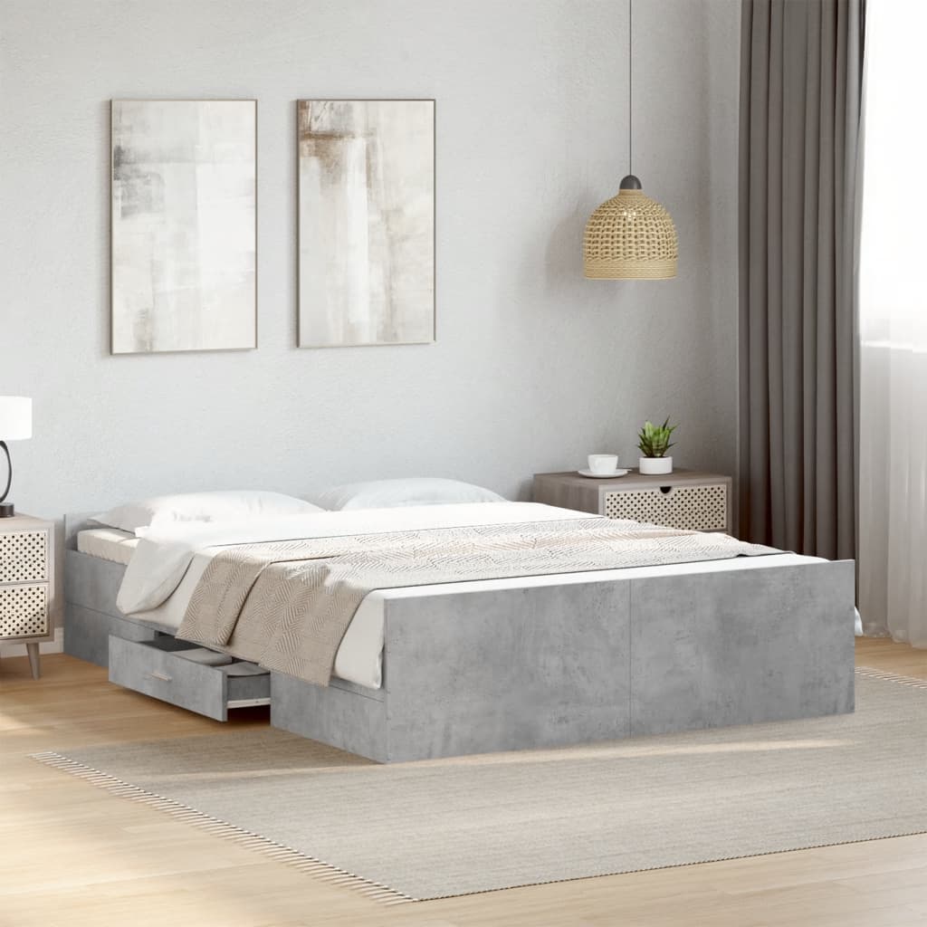 vidaXL Cama con cajones madera ingeniería gris hormigón 120x200 cm