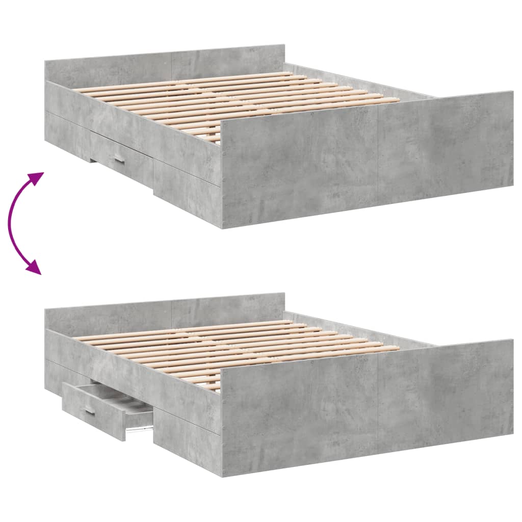 vidaXL Cama con cajones madera ingeniería gris hormigón 120x200 cm