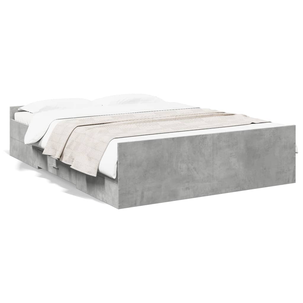 vidaXL Cama con cajones madera ingeniería gris hormigón 120x200 cm