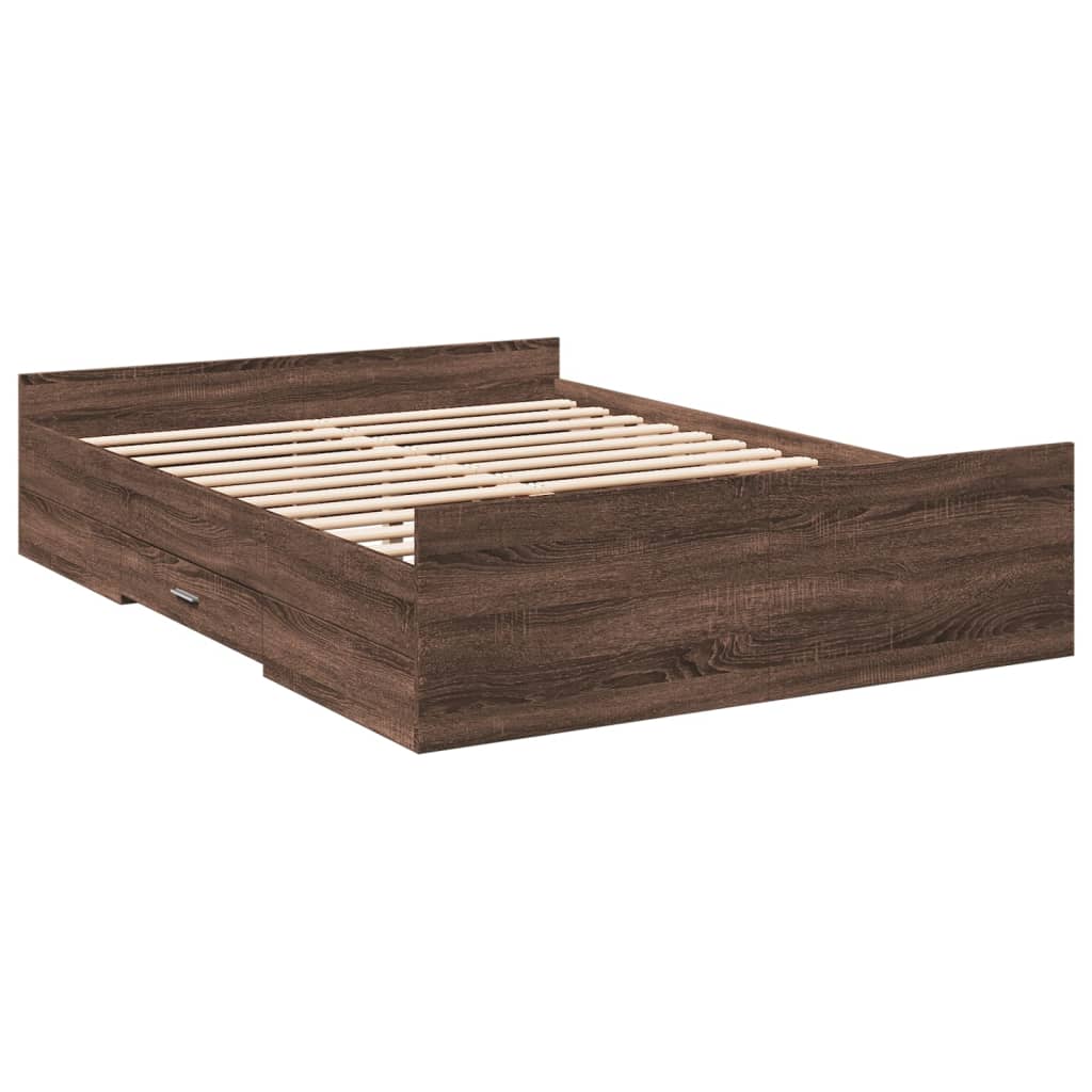 vidaXL Cama con cajones madera de ingeniería marrón roble 120x200 cm