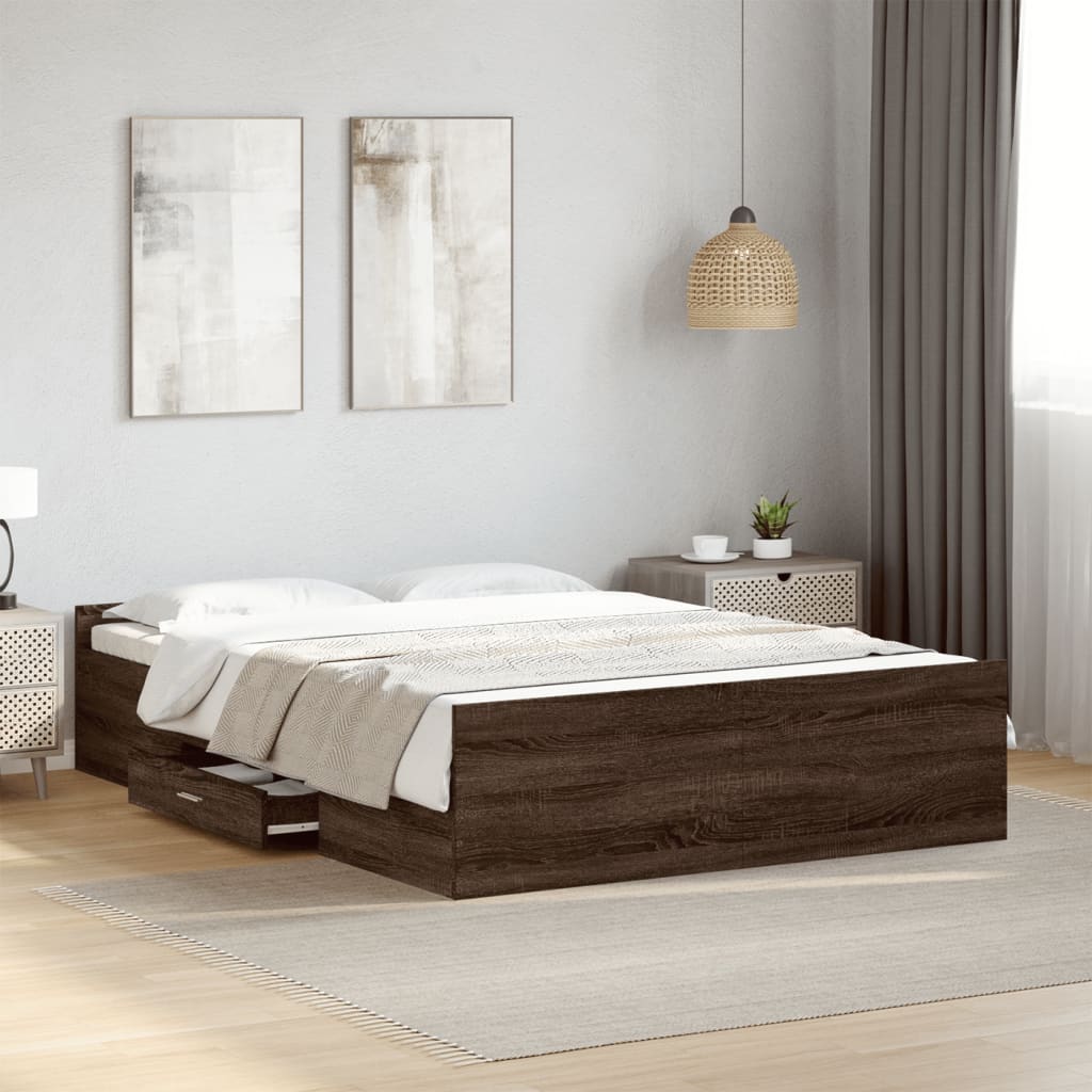 vidaXL Cama con cajones madera de ingeniería marrón roble 120x200 cm