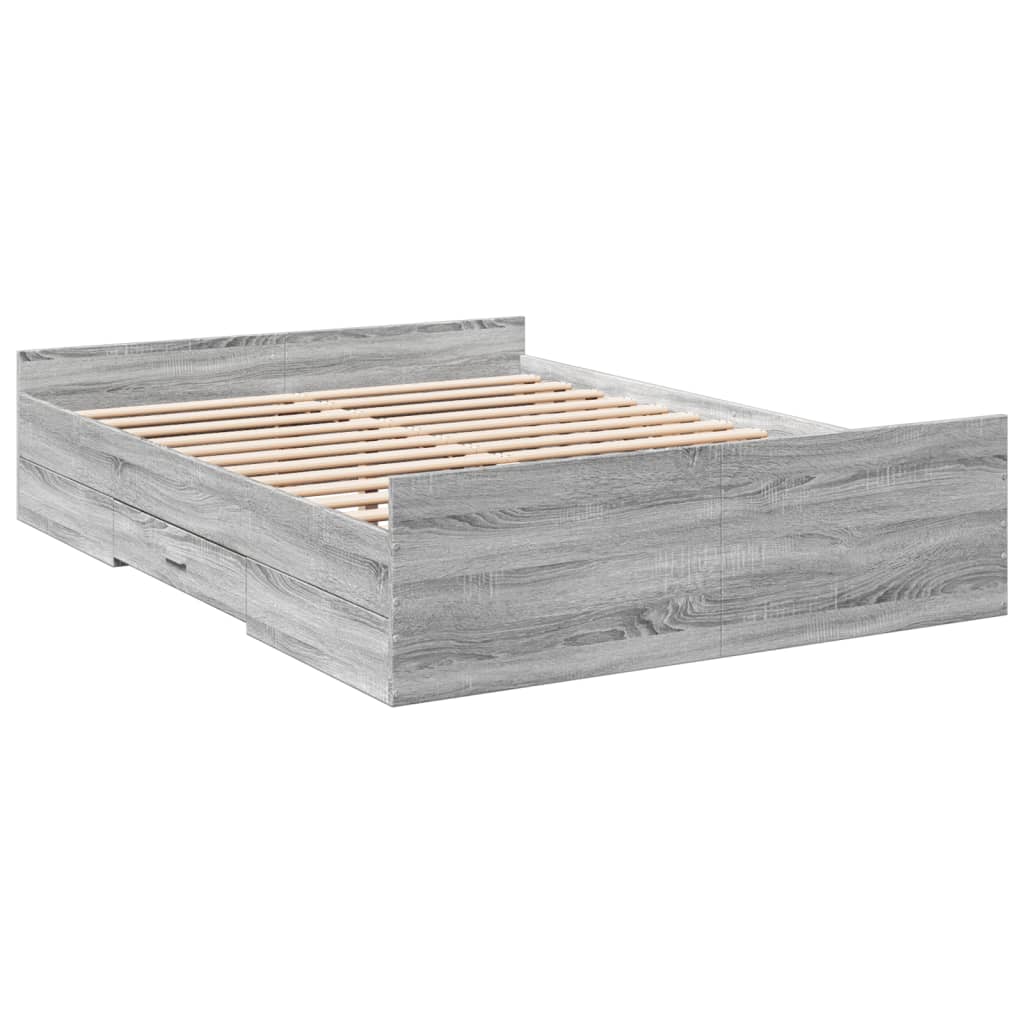 vidaXL Cama con cajones madera ingeniería gris Sonoma 140x190 cm