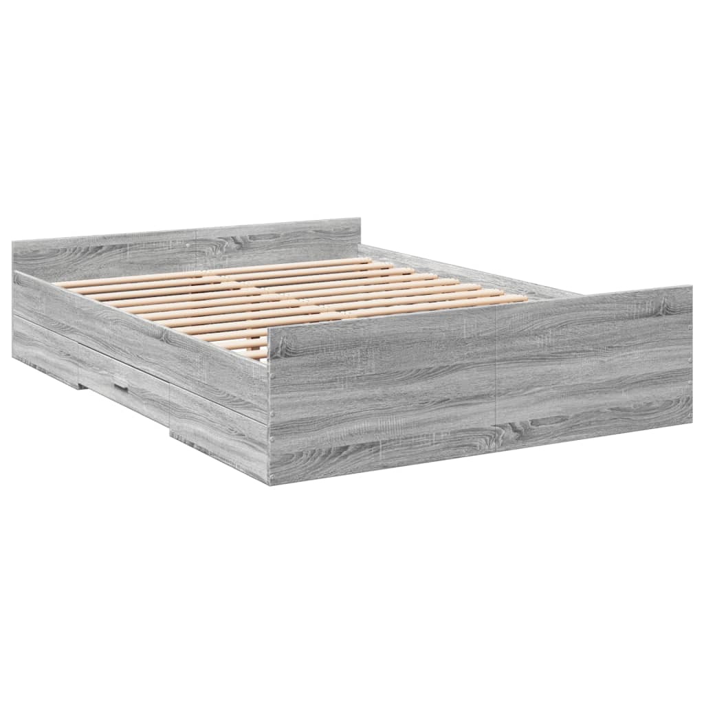 vidaXL Cama con cajones madera ingeniería gris Sonoma 140x190 cm