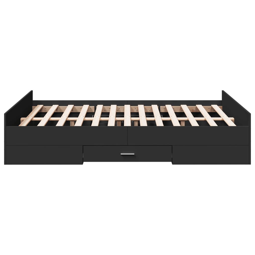 vidaXL Cama con cajones madera de ingeniería negro 135x190 cm