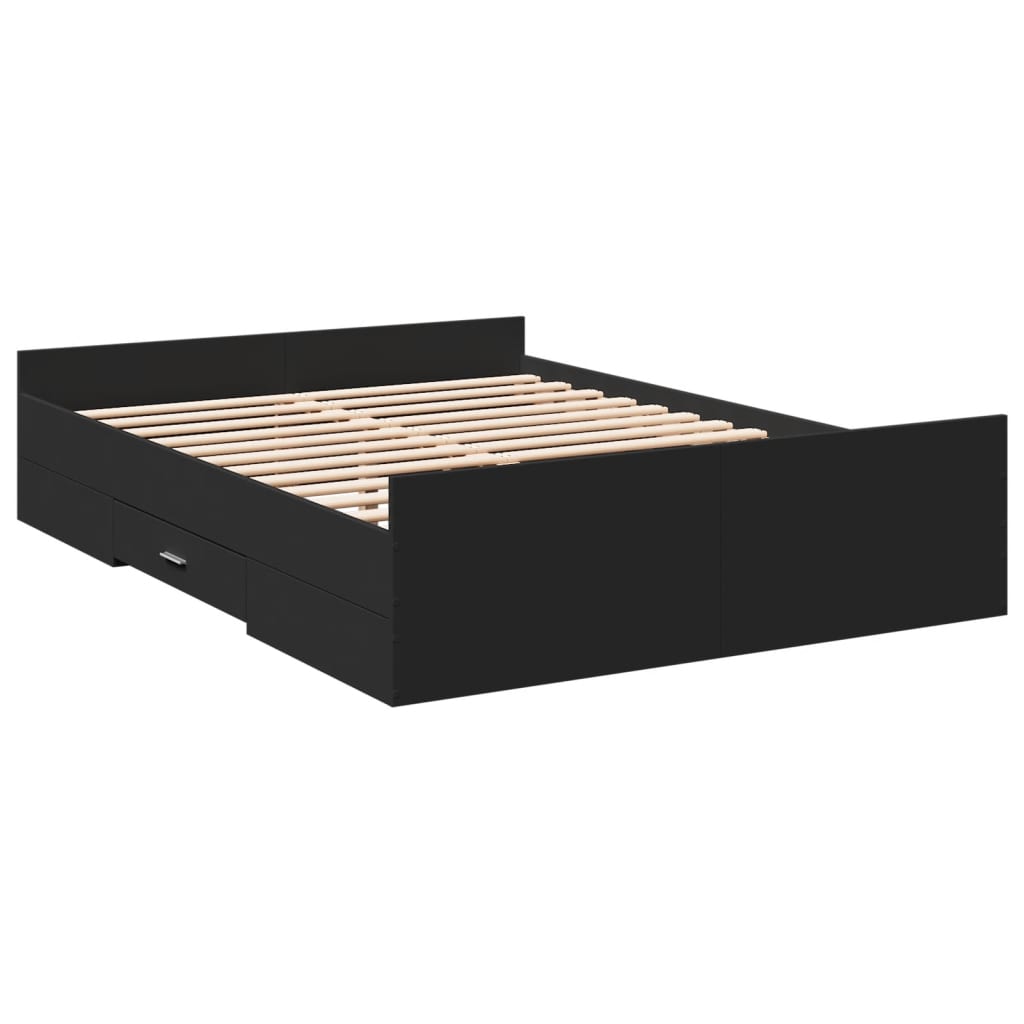 vidaXL Cama con cajones madera de ingeniería negro 135x190 cm