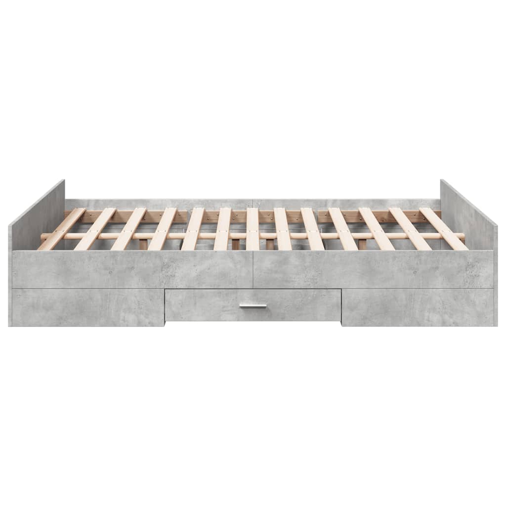 vidaXL Cama con cajones madera ingeniería gris hormigón 135x190 cm