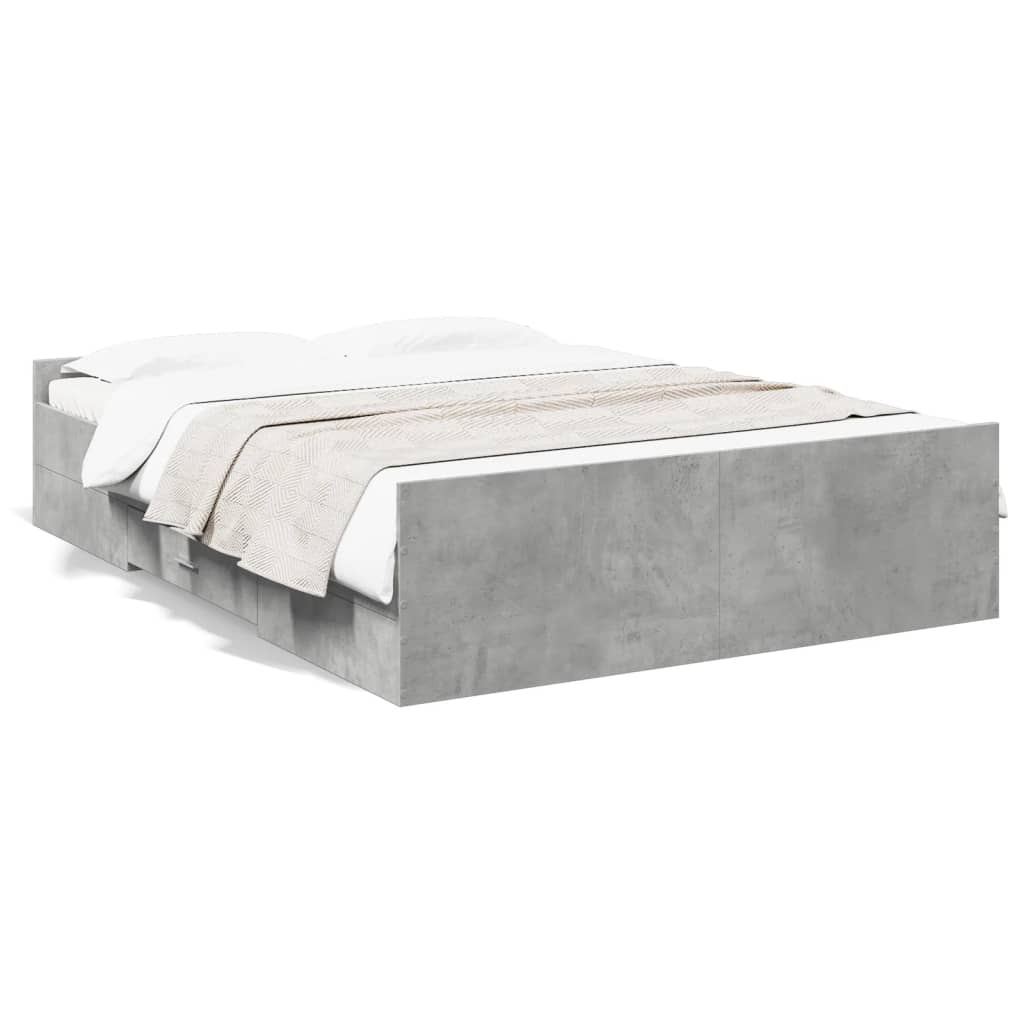 vidaXL Cama con cajones madera ingeniería gris hormigón 135x190 cm