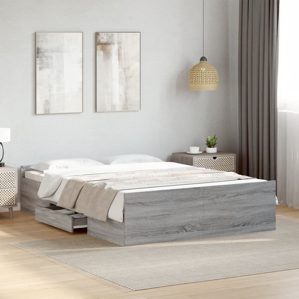 vidaXL Cama con cajones madera de ingeniería gris Sonoma 135x190 cm